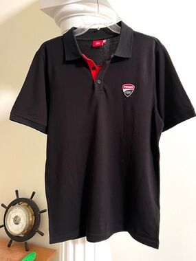 Ducati Corse DC Logo Black Polo Athletic  Cut Size Large Back Graphics Like New